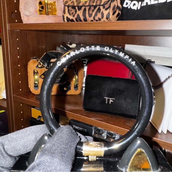 Charlotte Olympia Black Cat Handbag with Gold Accents - Picture 13 of 13